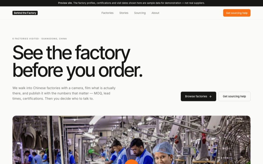 Behind the Factory 웹사이트 홈 화면